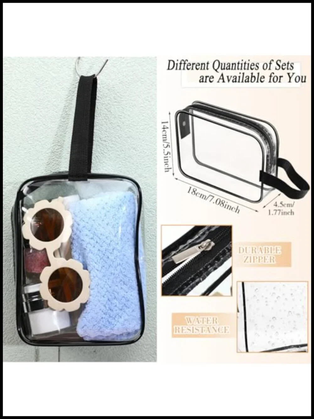 50 Pack Clear PVC Toiletry Bags with Handle TSA Approved Cosmetic Travel Pouch